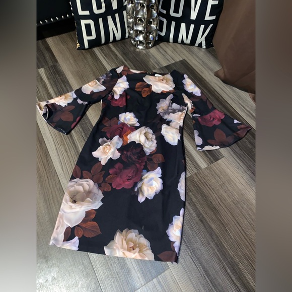 Calvin Klein Black Floral Long Sleeve Dress - Picture 5 of 14